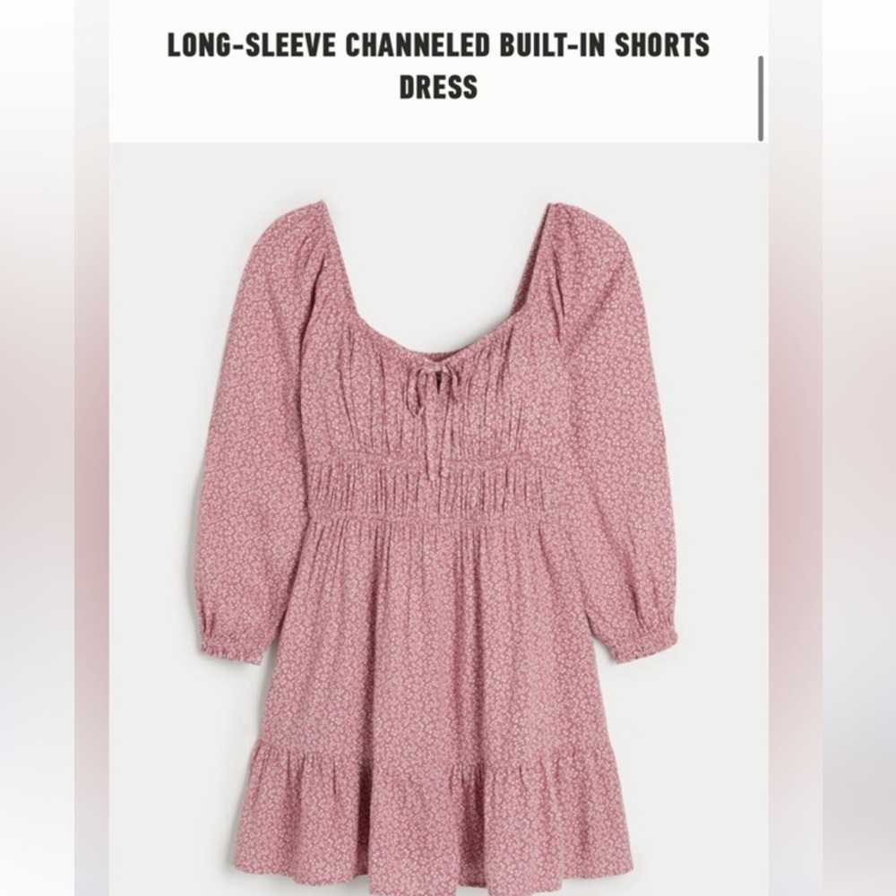 Hollister Pink Floral babydoll mini dress with long Sleeves & built-in shorts - Picture 2 of 8